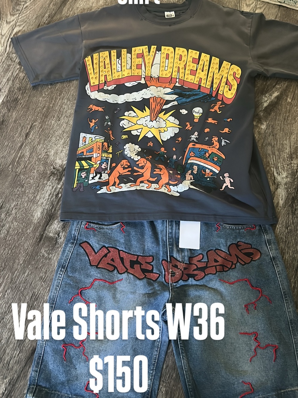 VALLEY DREAMS Graphic Tee and Denim Shorts Set - Larger Shirt & Shorts W36